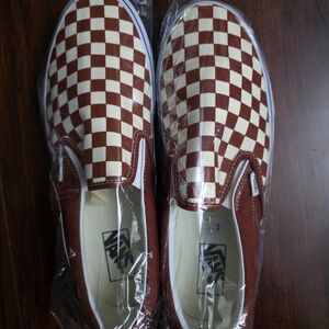 Vans Checkerboard Slip-On Sneakers in Maroon & Cream